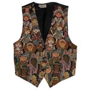 Facets by Mirrors Vest Women's Medium Children of the World Tapestry Teacher VTG